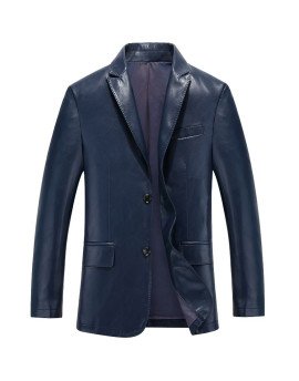 HugMe.fashion 幸运在线福彩历史查阅结果直播 in Blue Color Lambskin Leather Coat JKB03 